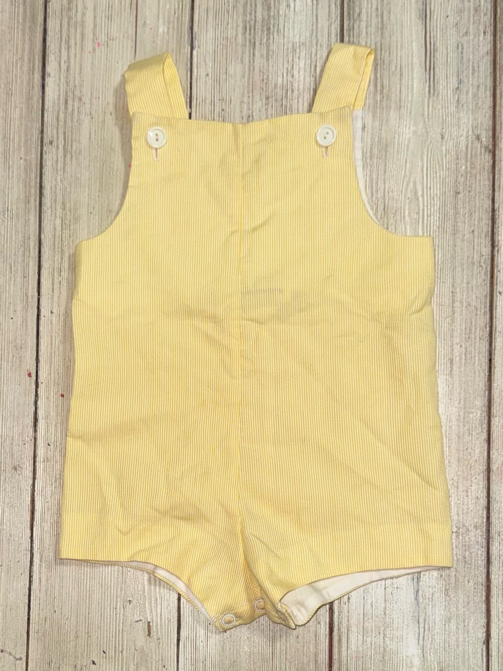Vintage Johnston yellow pinstripe shortall 12-18m baby boy
